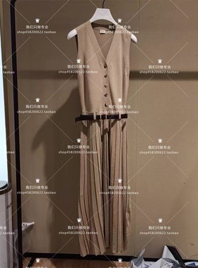 欧家专柜2025秋新V领假两件针织连衣裙配腰带1SY308245F-8A-1890