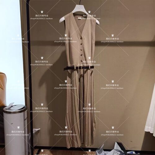 欧家专柜2025秋新V领假两件针织连衣裙配腰带1SY308245F-8A-1890