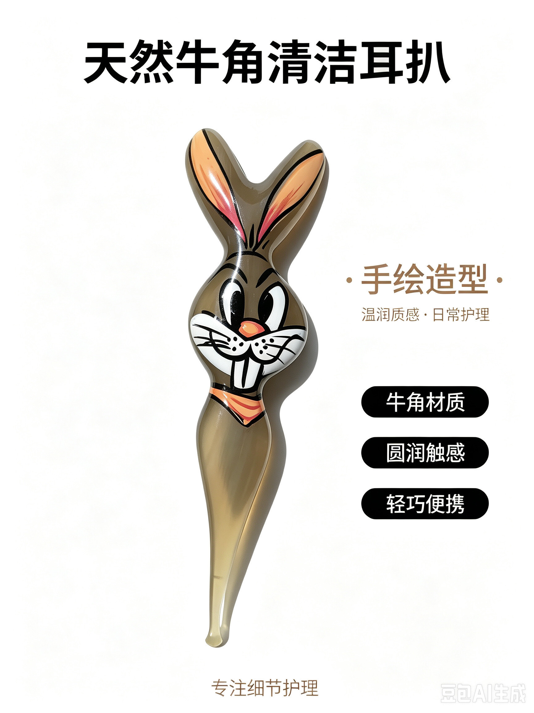 牛角掏耳勺传统手工耳挖子耳扒子漆画剜耳匙儿童家用便携采耳工具
