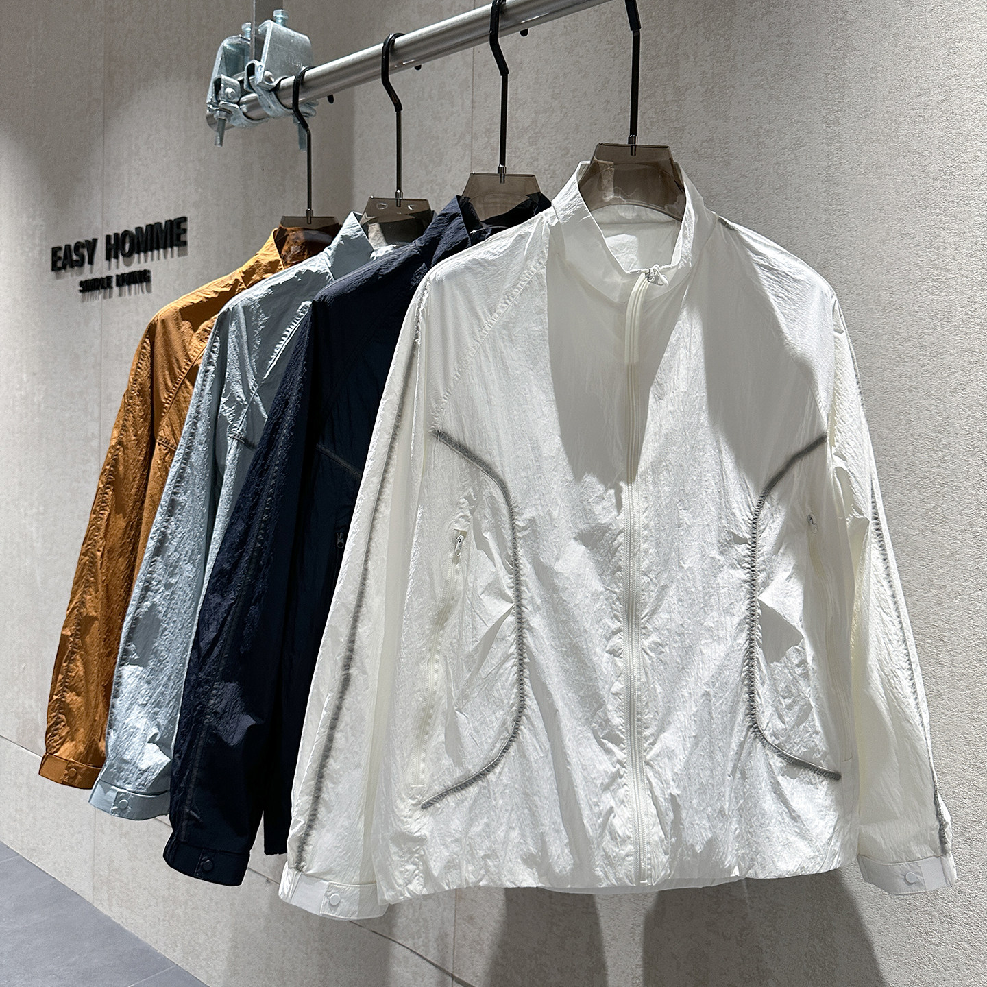 夏季飞行员美式风夹克男士个性分割线设计网面内衬立领防晒服外套