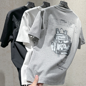 廓形圆领短袖 个性 书包印花金属装 早春新款 饰宽松版 型潮流百搭T恤