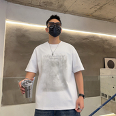 潮牌ins短袖 字母压花印花流行T恤青年帅气通勤休闲半袖 小衫 男韩版