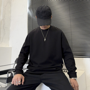 加绒长袖 冬季 纯色设计立体剪裁显瘦基础款 廓形圆领卫衣男个性 新款