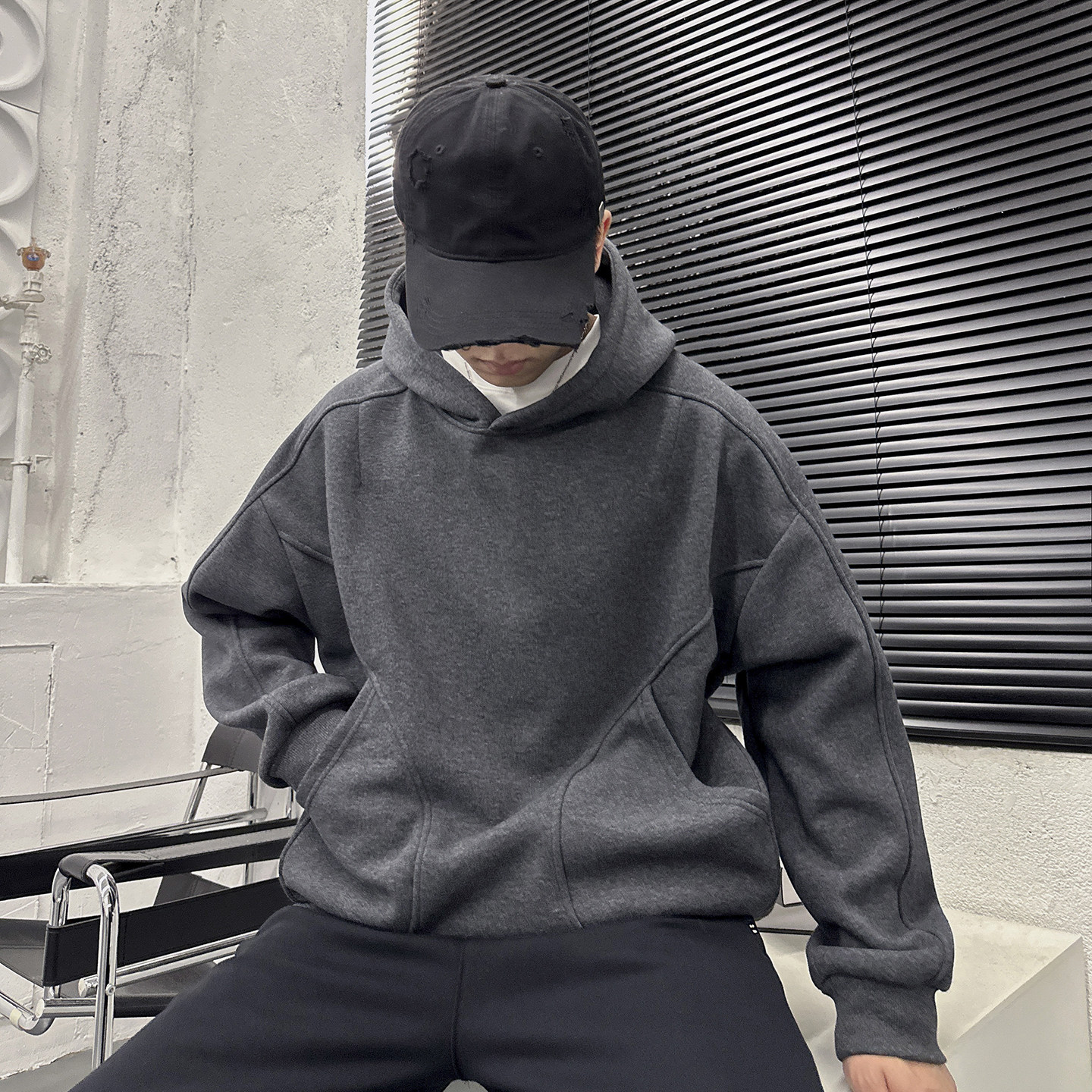 冬季落肩袖宽松卫衣立体剪裁骨线分割大口袋设计连帽百搭加绒上衣,男装,卫衣,淘宝优惠券,粉丝福利购,淘宝优惠卷