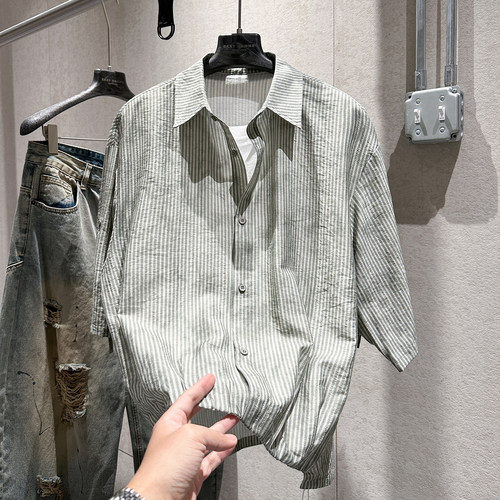夏季新款条纹设计翻领假两件短袖