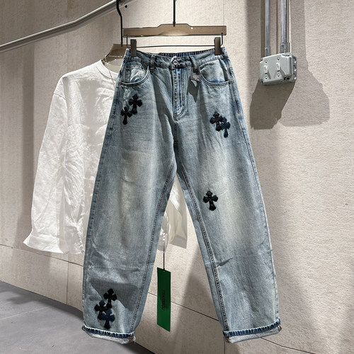 夏季新款CH十字架贴布设计牛仔裤