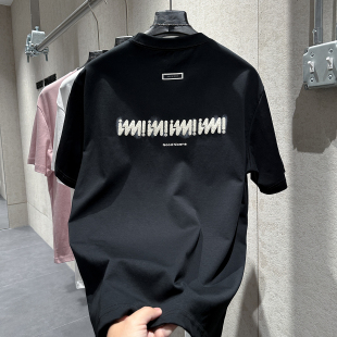 粗体裂纹立体胶印字母设计宽松圆领短袖 个性 街头风T恤衫 早春新款