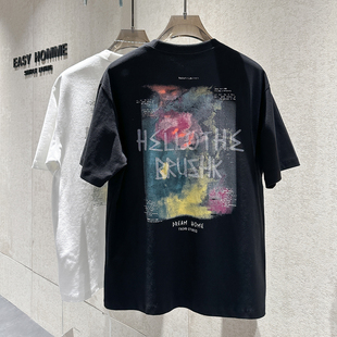 秋季高街风氛围感短袖男个性多彩涂鸦印花时尚圆领宽松百搭T恤衫