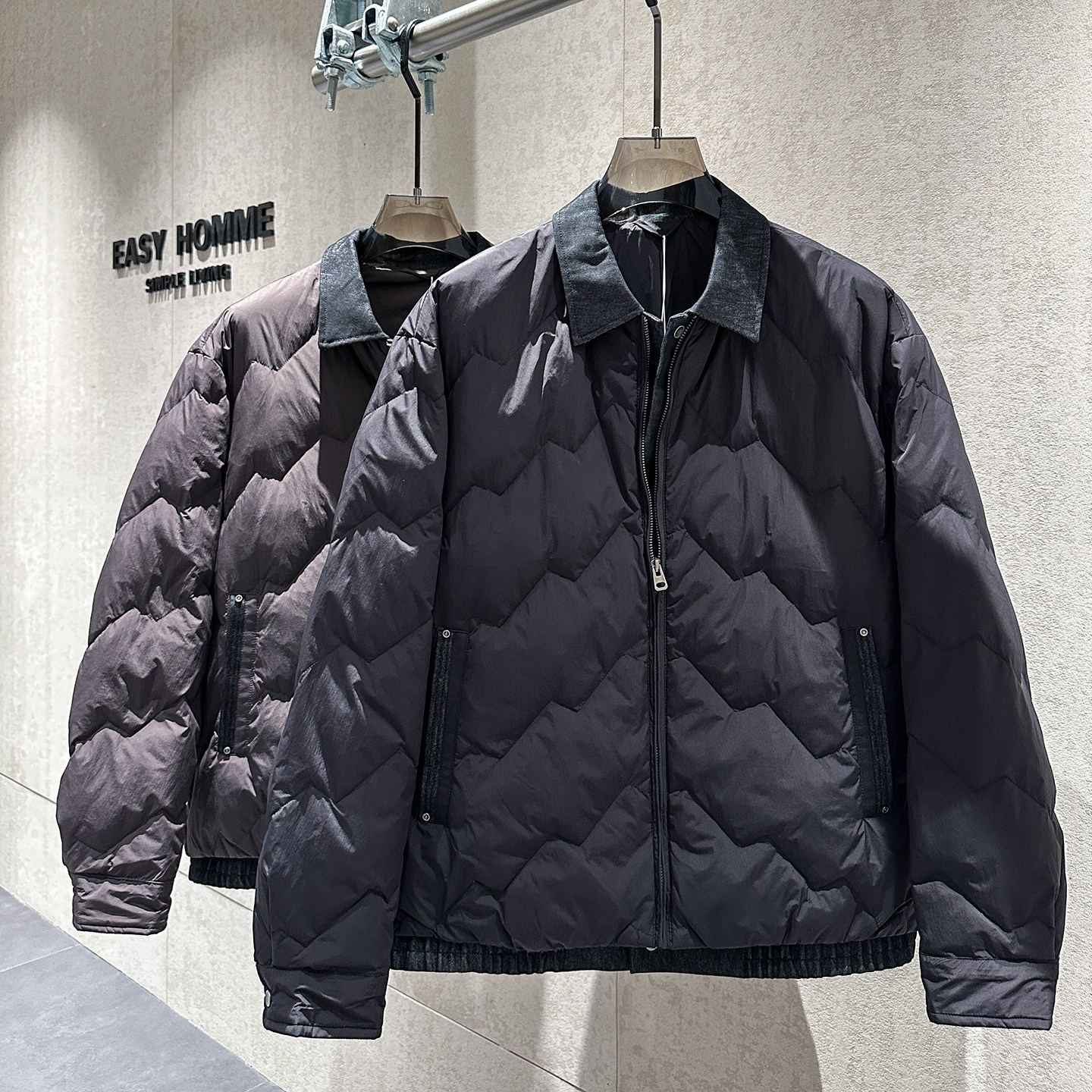 秋季潮流牛仔拼接假两件羽绒服