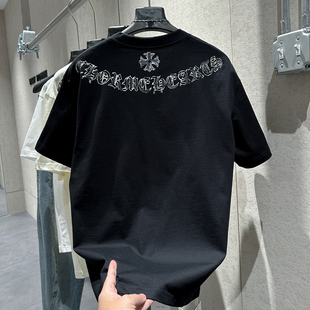 字母CH十字架印花廓形圆领潮流短袖 早春新款 个性 男士 潮流克T恤衫
