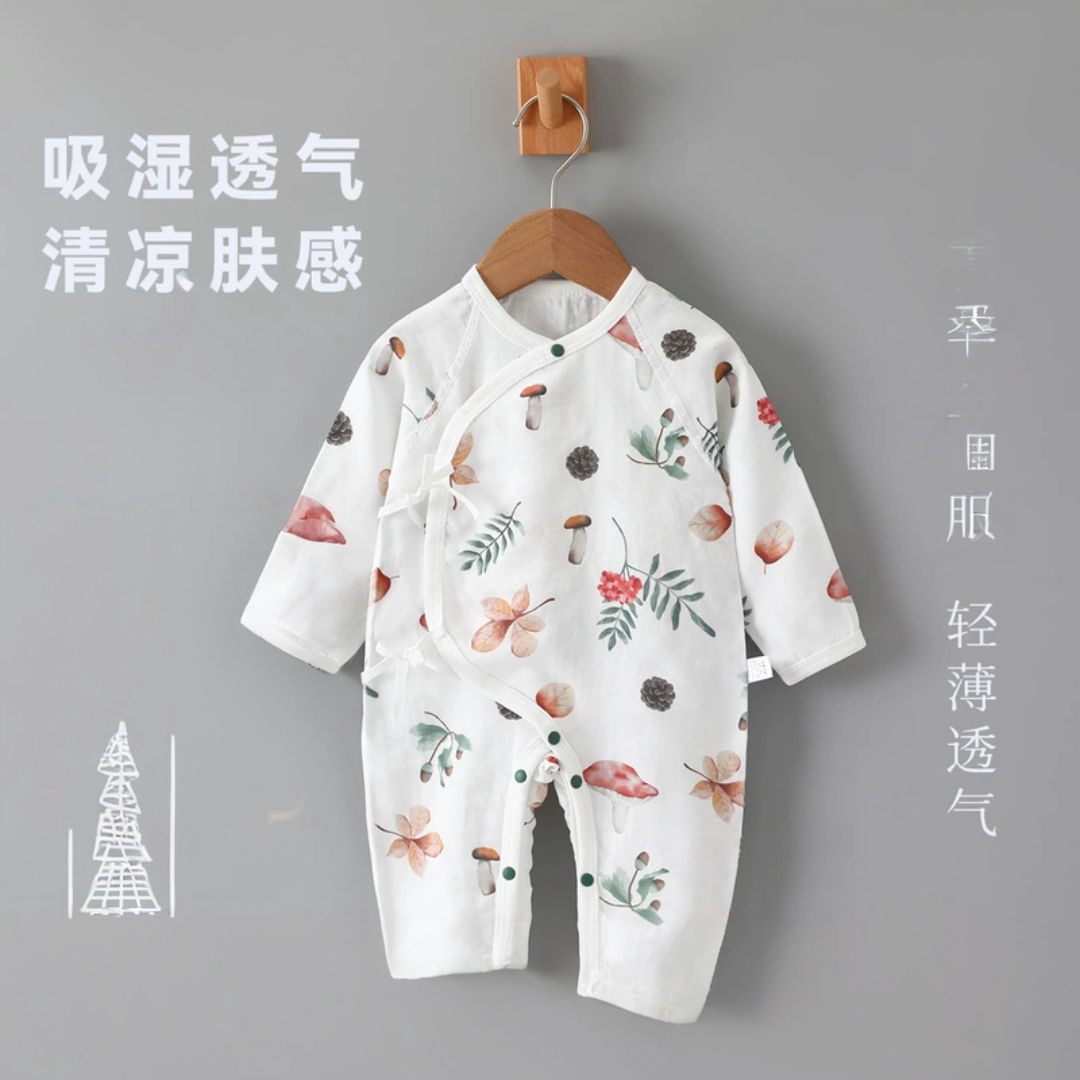 新生婴儿蝴蝶衣 A类无骨纯棉纱透气连体衣 宝宝空调服爬服 夏薄款