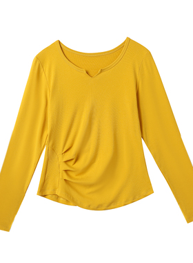 广场舞新款长袖秋季跳舞衣服红色V领时尚运动休闲服跳操健身上衣