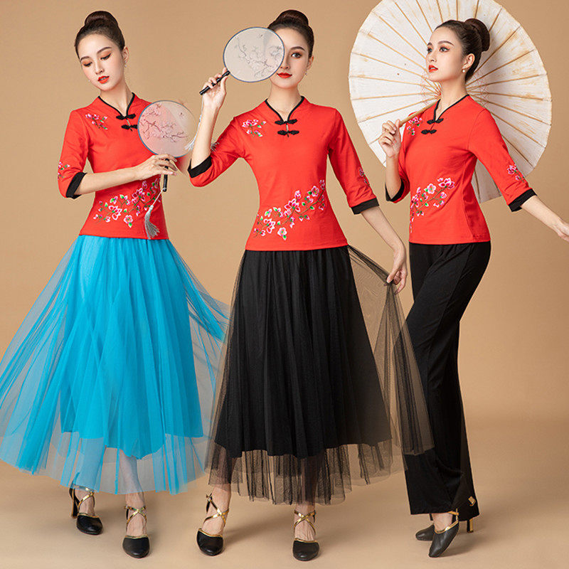 秋季广场舞服装新款套装女古典民族风练功服中老年秧歌舞蹈演出服