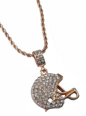 橄榄球帽吊坠嘻哈镶钻项链 跨境独立站首饰运动吊坠工厂