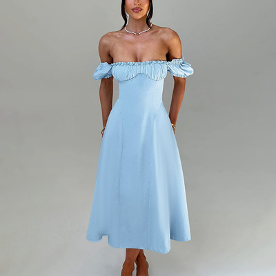 Bubble sleeves with fungus edge, A hem dress 泡泡袖A摆连衣裙