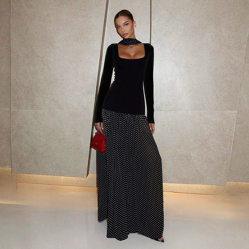 Square collar long sleeved A-list long skirt 方领长袖A摆长裙