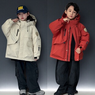 儿童羽绒服高充绒量2025新款工装户外派克90白鸭绒女童中大童外套