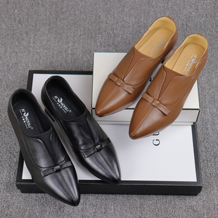 红依利女鞋新款羊皮舒适中跟深口单鞋时尚百搭软底透气通勤小皮鞋