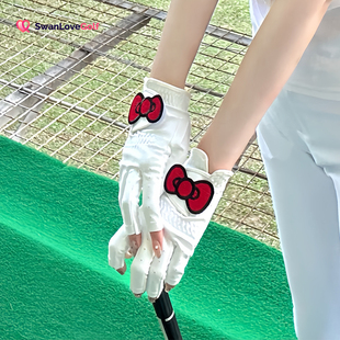 SG高尔夫手套女kitty蝴蝶结漏指可爱超纤布运动手套防滑耐磨双手