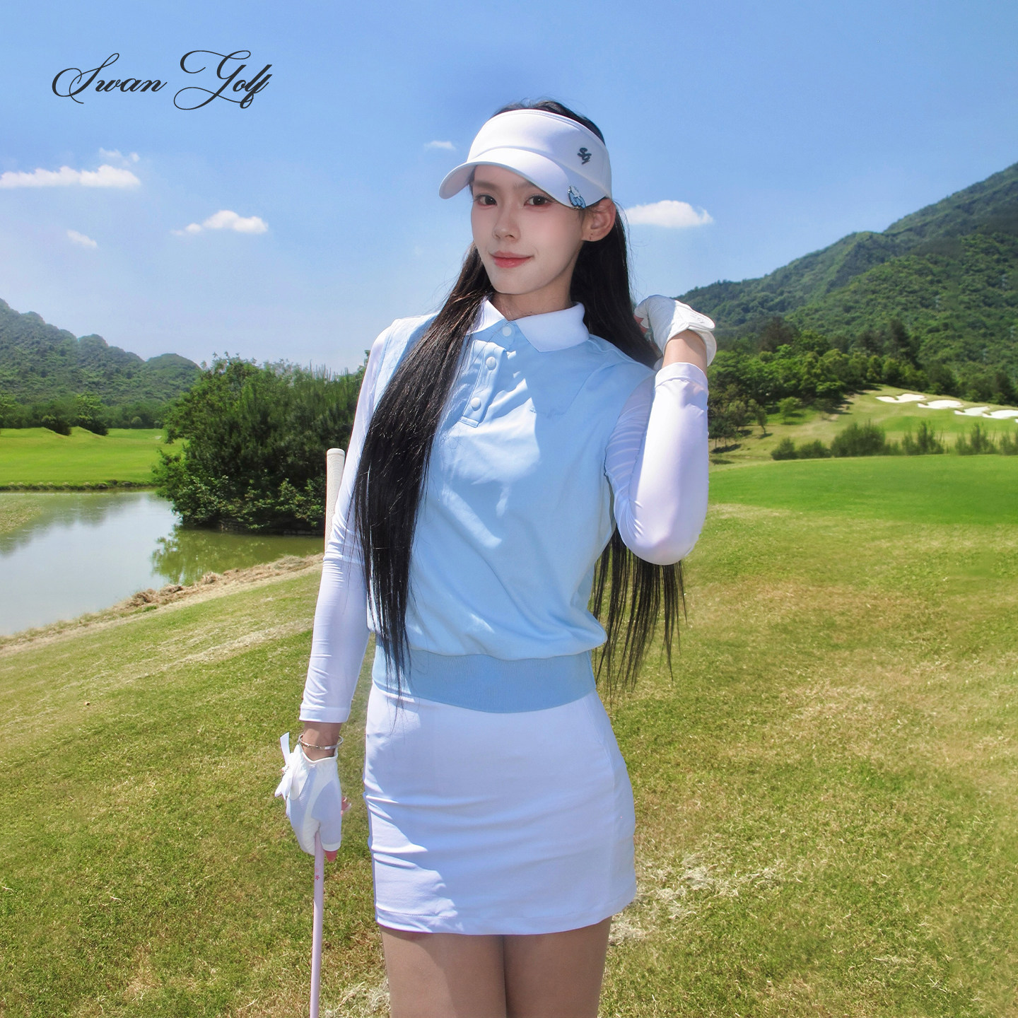 冰丝假两件高尔夫polo裙套装女