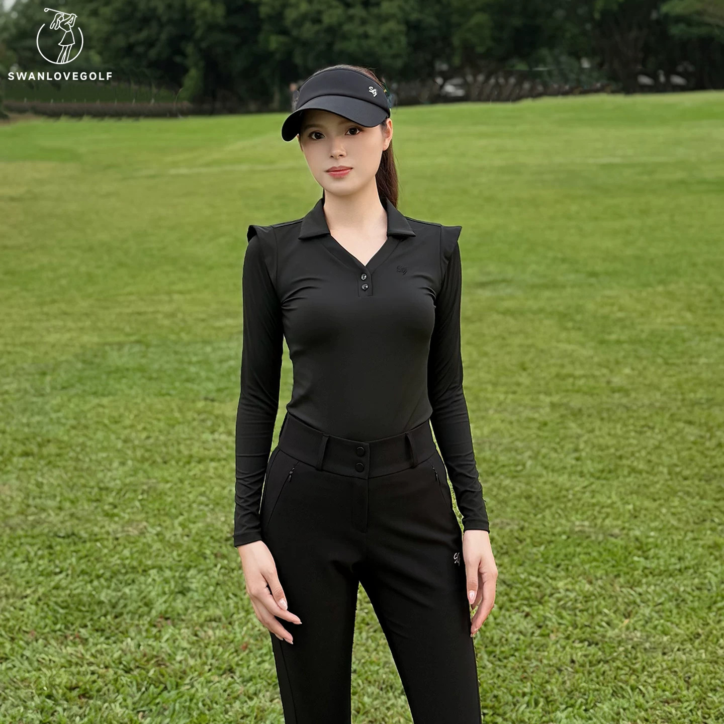 新款高尔夫女装小飞肩蝴蝶结套装