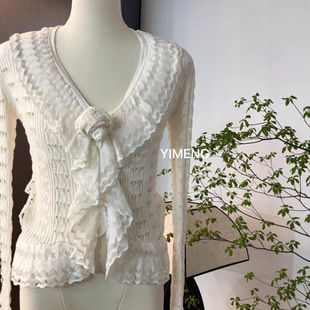 纯欲 三色镂空吊带开衫 Blum@rine春夏新款 抹胸挂脖针织花朵两件套