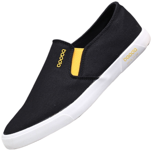 黑色男士上班鞋不累脚软底防滑夏季透气懒人一脚蹬老北京帆布男鞋