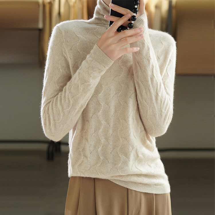 100%羊毛老钱风高领羊绒衫