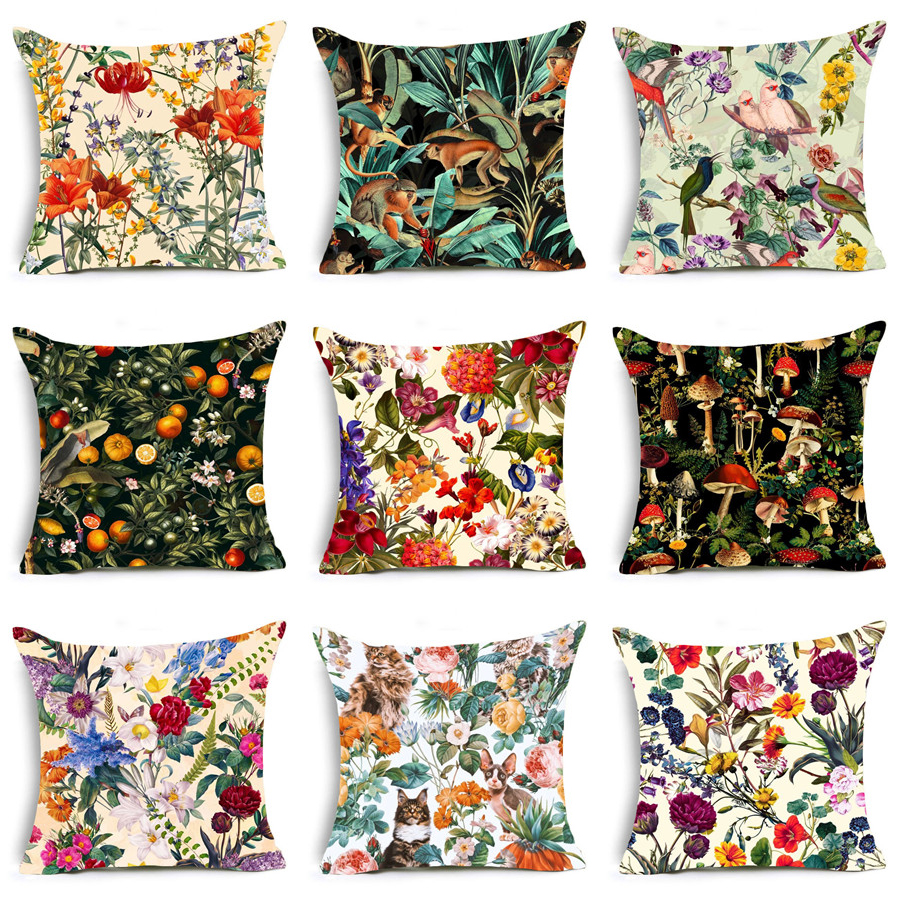 植物抱枕绿色系复古现代简约小众艺术沙发客厅样板间腰枕套靠枕