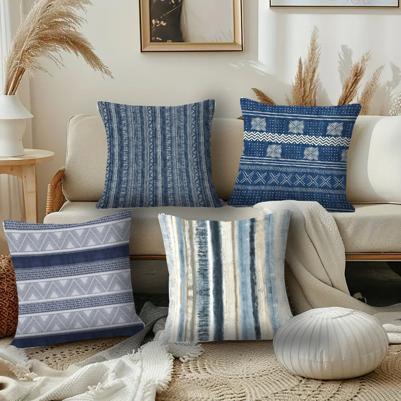 ins国风蓝色复古绒面抱枕沙发客厅民宿腰枕套靠枕靠垫咖啡厅抱枕