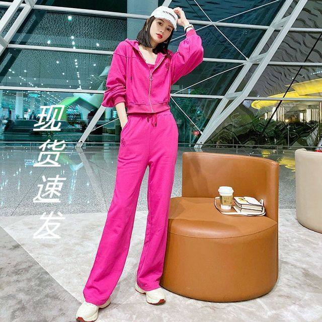 休闲运动卫衣三件套女欧洲站2024春秋新款时尚阔腿裤减龄套装,女装/女士精品,时尚套装,淘宝优惠券,粉丝福利购,淘宝优惠卷