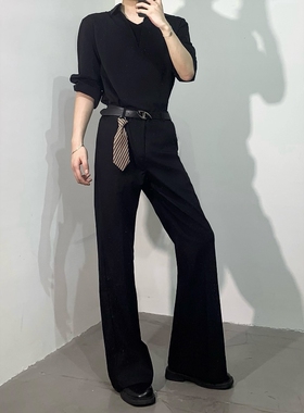 渡影谷dk制服直筒微喇黑色西裤垂感休闲通勤秋季显高显瘦修身长裤