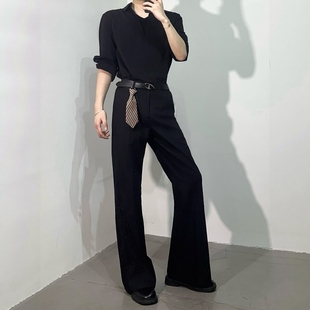 长裤 显高显瘦修身 垂感休闲通勤秋季 渡影谷dk制服直筒微喇黑色西裤