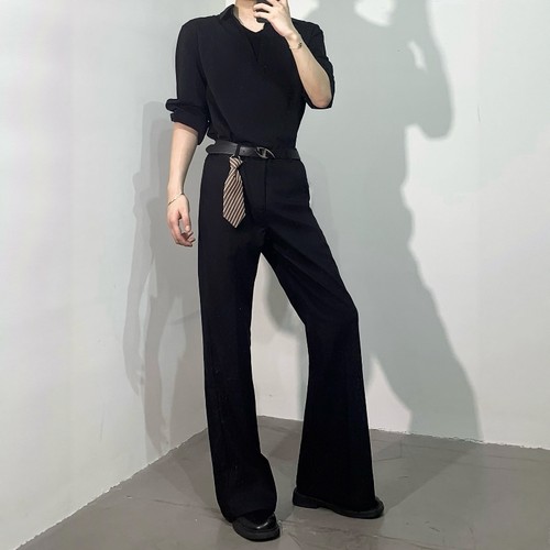 渡影谷dk制服直筒微喇黑色西裤垂感休闲通勤秋季显高显瘦修身长裤