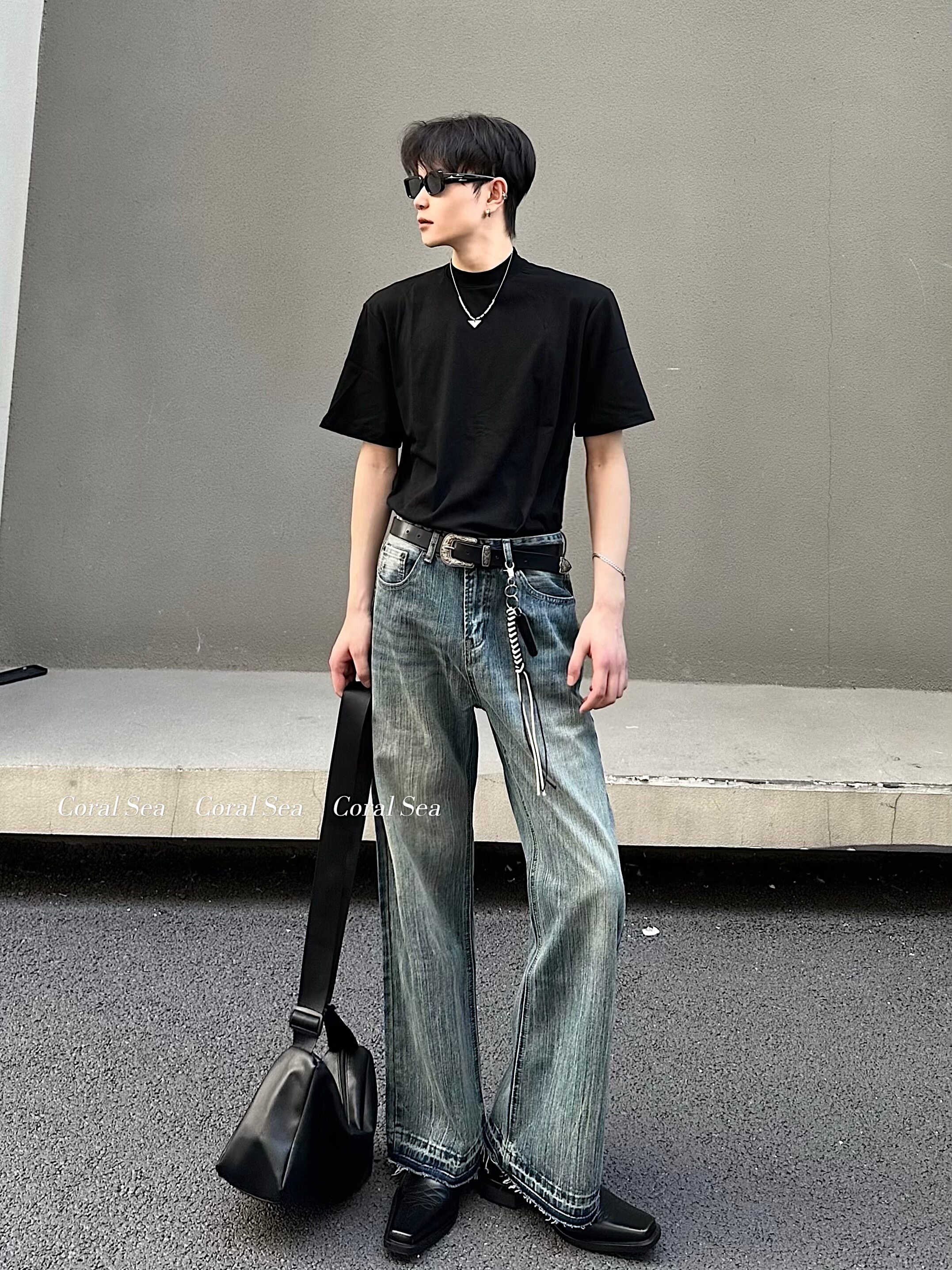 High-End American Retro Straight-Leg Trousers with Frayed Edges, Stacked Denim Jeans That Make You Look Slimmer and Taller, Versatile Floor-Length Pants