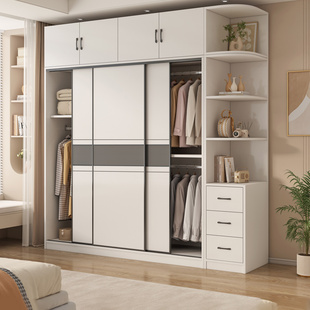 全实木衣柜家用卧室推拉门简易衣柜2026新款出租房用成品儿童衣柜