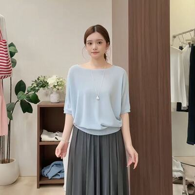 QIQI绮绮家~蝙蝠袖一字肩遮肉气质短袖6175【UND】#3-21