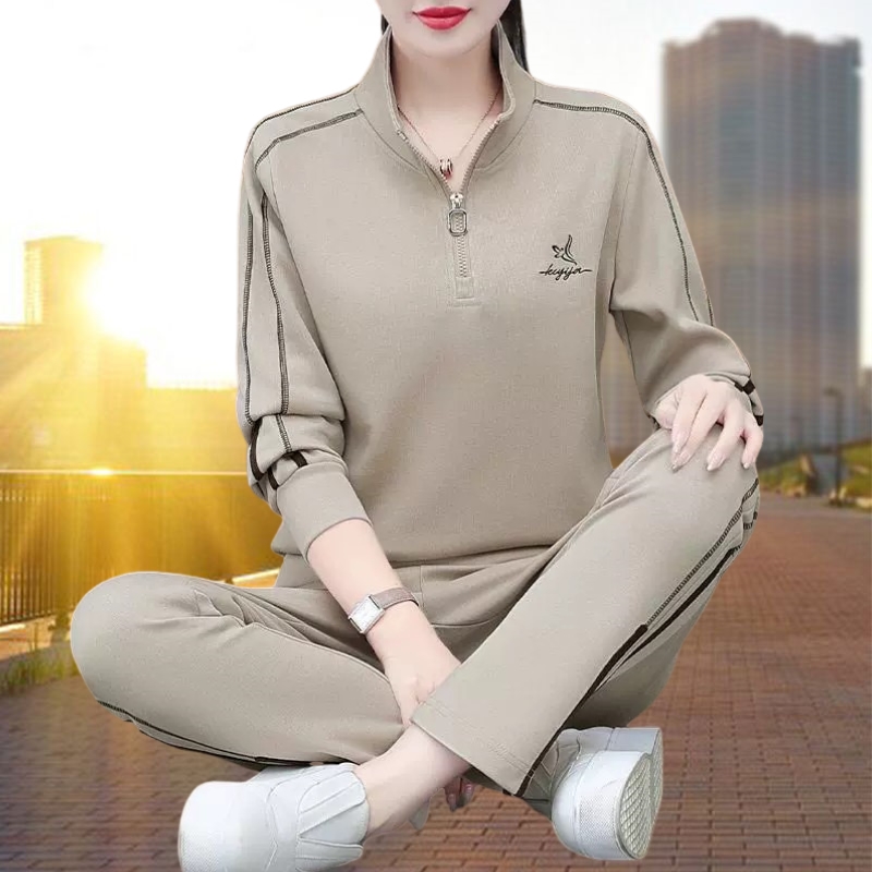 半拉炼卫衣套装女春秋2025新款时尚中年女装早春休闲运动服两件套