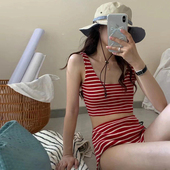 爆款 红色条纹性感纯欲风泳衣女款 2025年新款 分体显瘦高级感泡温泉