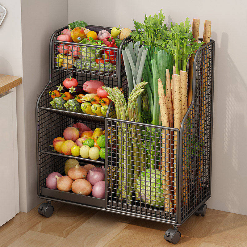 厨房多功能置物架蔬菜整理收纳小推车多层零食储物架子果蔬收纳筐