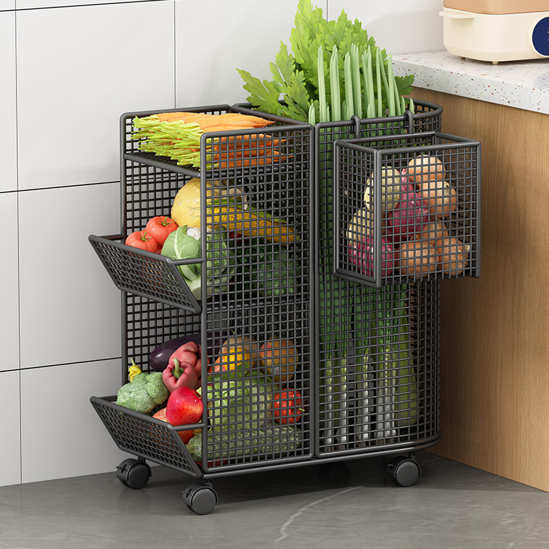 厨房置物架多层大容量果蔬收纳架带轮可移动分区储物架落地收纳筐