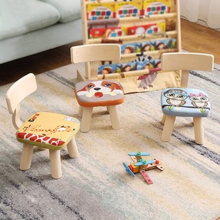 凳木凳矮凳 儿童靠背小椅子实木小凳子宝宝卡通小板凳家用门口换鞋