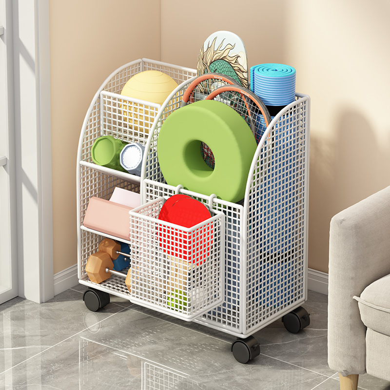 简约瑜伽垫收纳筐带轮可移动家用运动工具整理神器健身器材置物架