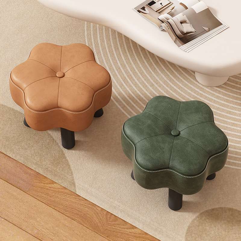 凳子家用矮凳门口换鞋凳茶几沙发凳客厅创意软包花朵凳实木小板凳