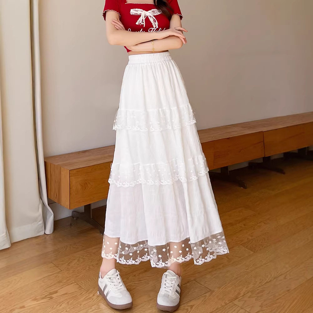 白色蕾丝蛋糕半身裙女2026新款春夏季小个子高腰a字百褶中长裙子,女装/女士精品,半身裙,淘宝优惠券,粉丝福利购,淘宝优惠卷