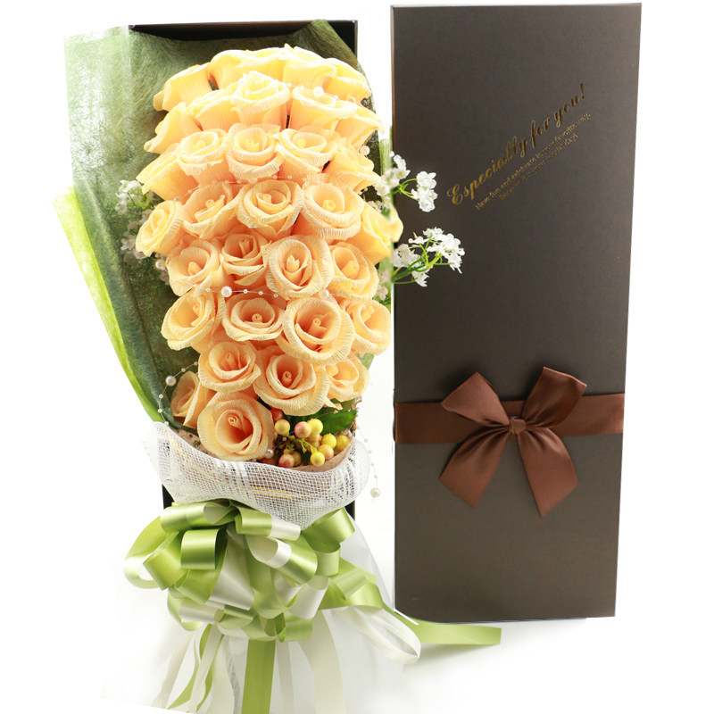 diy33朵手工折纸皱纹纸花成品枪炮玫瑰花材料包礼盒创意生日礼物