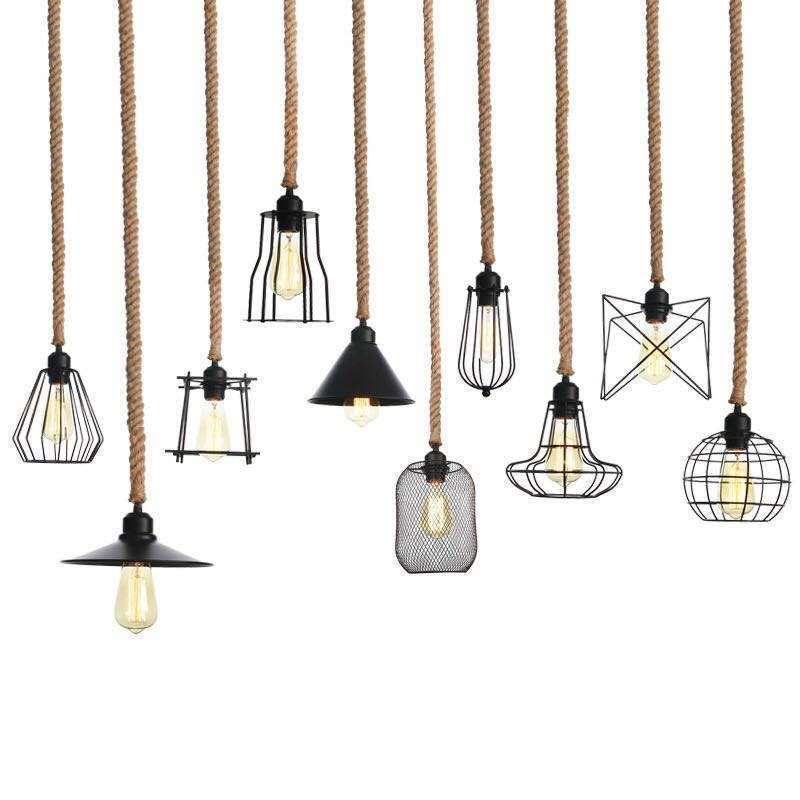 麻绳吊灯单头吧台奶茶店咖啡厅服装店橱窗复古个性店铺工业风灯具