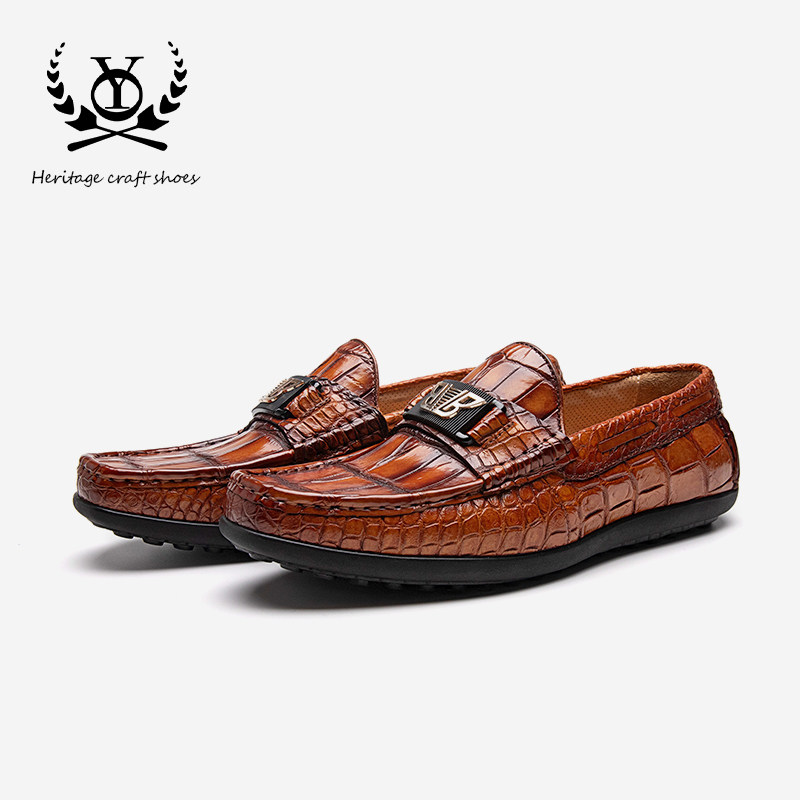 鳄鱼皮豆豆鞋男真皮男士一脚蹬软底乐福鞋皮鞋商务休闲手工鞋高端,流行男鞋,乐福鞋（豆豆鞋）,淘宝优惠券,粉丝福利购,淘宝优惠卷