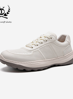 高级感小白鞋男头层牛皮低帮男士运动皮鞋白色休闲鞋夏季透气男鞋