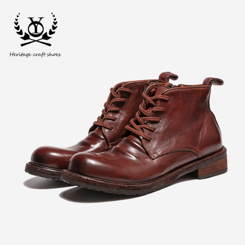 短筒手工做旧真皮鞋子复古